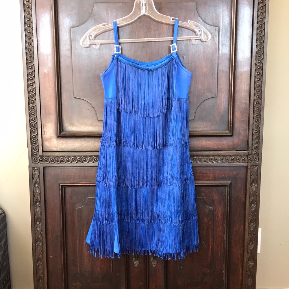 Dance costume blue fringe adult medium Kelle company